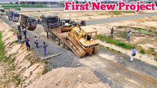 First New Project Truck5Ton unloading Soil Filling Land Bulldozer Dozer D58E Pushing Into Field Huge