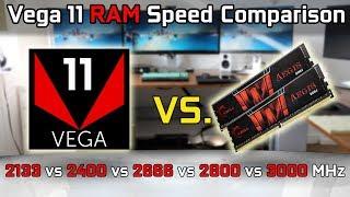 Vega 11 RAM 2133MHz vs 2400MHz vs 2666MHz vs 2800MHz vs 3000MHz DDR4 speed comparison Gaming FPS