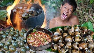 Primitive Technology - Kmeng Prey - Cooking Snails Solo - Eating Delicious