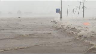 INSANE STORM SURGE on the backside of Hurricane Beryl HAMMERS Sargent Texas