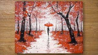 Walking in the Rain  Red Acrylic Painting Technique #448