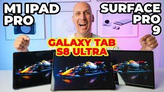 Three Of The Best Tablets Compared Surface Pro Vs Galaxy Tab Ultra Vs iPad Pro.