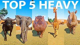 Top 5 African Heavy Animals Speed Races in Planet Zoo included Rhinoceros Elephant Hippo Giraffe