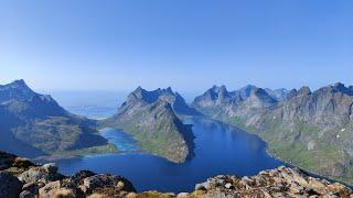 Hike from Reine Lofoten       Panoramic View of Reine Bunes Beach Munken and Kirkefjord