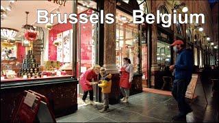 Brussels Royal Saint-Hubert Galleries Christmas Shopping for Chocolate. Belgium Walking Tour HD