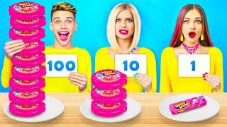 100 LAYERS FOOD CHALLENGE  100+ Coats of Big Gummy Pizza and Candy by RATATA