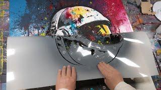 Fusion of Abstract Pop Art and Street Art Stencil Painting of an Astronaut  Facing The Infinite