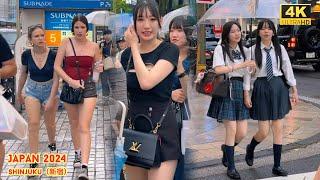 4k hdr japan travel 2024  Heavy Rain Walk in Shinjuku（新宿）Tokyo    Relaxing Natural City ambience