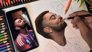 Virat Kohli Drawing  Virat Kohli Kissing Trophy Colour pencil Drawing Tutorial 