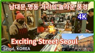 Interesting scenery from Local Market to Myeongdong Cathedral massStreet food and crowdsSeoul4K