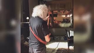 Brian May playing Bohemian Rhapsody guitar solo on the movie set