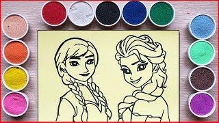 Sand painting frozen elsa anna how to coloring frozen with colours sand so easy Chim Xinh channel