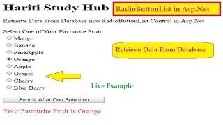 RadioButtonList Control with Database Binding in Asp.Net C#  Hindi  Online Learning Classes