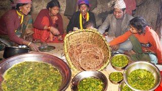 dharme  brother taking firewood  dharme wife cooks nettle curry bread for family @ruralnepall