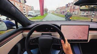 Tesla Model S AWD  2024  Cream Interior  POV Test Drive  Binaural Sound