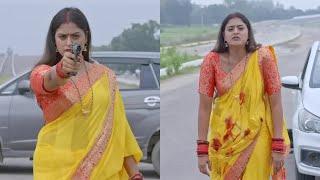 Sexy Lady police in saree loses a gunfight and gets shot many times to death