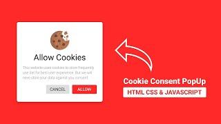 How to create a Cookie Consent PopUp using JavaScript  Allow Cookies Modal HTML & CSS