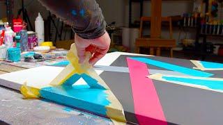 GEOMETRIC ABSTRACT PAINTING Demo With Acrylic Paint and Masking tape  Momento