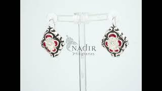 Baroque Earrings Red & White Flower 925 Sterling Silver with patina finishing and Enamel