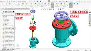 Parts and Assembly of Feed Check Valve in SolidWorks  SolidWorks Exploded view