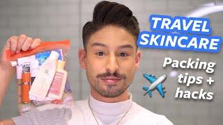 How I Pack a FULL SKINCARE ROUTINE for Travel + Airplane Travel Hacks & Tips