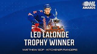 Kitchener Rangers’ Matthew Sop awarded Leo Lalonde Memorial Trophy as Overage Player of the Year