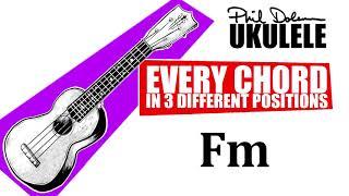 The Fm chord in three positions on the ukulele