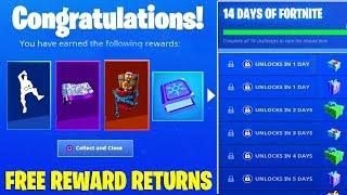 Fortnite FREE REWARDS are Coming back... 14 Days of Fortnite Challenges