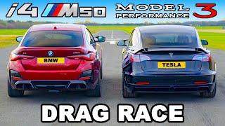 BMW i4 M50 v Tesla Model 3 Performance DRAG RACE