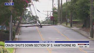 Downed utility poles shut down part of South Hawthorne Road in Winston-Salem