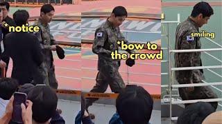 New video of Taehyung attending the match omg It really makes people amazed at how polite he is 