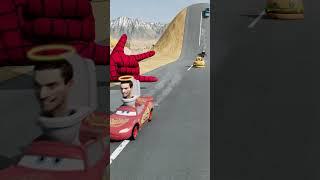 Funny Cars Going Downhill on Bollard & Spider-Man Shooting Web  BeamNG.Drive