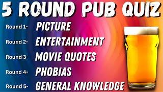 Virtual Pub Quiz 5 Rounds Picture Entertainment Movie Quotes Phobia and General Knowledge