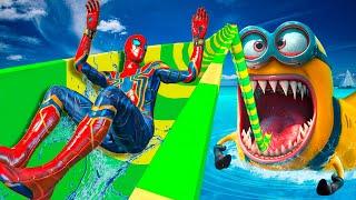 GIANT Water Slide Just Got Even More Epic GTA 5 Spiderman Water Ragdoll Ep 111 #waterslide #ragdoll