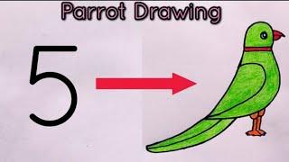 How to draw Parrot From Number 5  Parrot Drawing Easy  Number Drawing Parrot Drawing With Colour