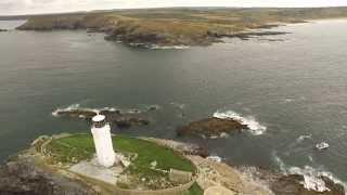 Godrevy Lighthouse and beach by drone