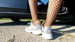 VR 3D 180  Adidas sneakers with fishnet stockings I take off my shoes and show you my shoes Part 1