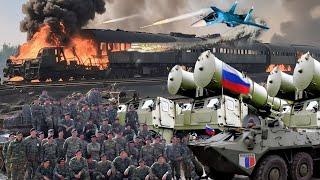 Russian troops destroy a train full of NATO tanks and weapons at the border