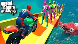 GTA 5 Epic New Stunt Race For Motorcycle Challenge with Water Slides & Spider-Shark