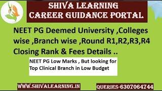 NEET PG Deemed University College Wise  Branch Wise Fees & Closing Rank NEET PG Counselling 2024