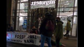 A 24 Hour Vigil at COP26 by Climate Activists at JP Morgan Chase Bank on Waterloo Street in Glasgow