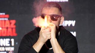 Nate Diaz lights up FAT JOINT from fan during Diaz vs Masvidal NYC Press Conference