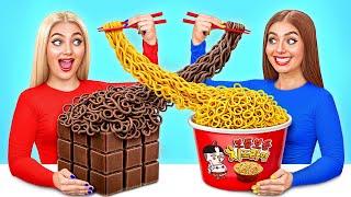 Tantangan Makanan Asli vs Makanan Cokelat  Tantangan Makanan Lucu oleh Choco DO