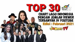 TOP 30 Chart Lagu Indonesia Dengan Jumlah Viewer Terbanyak Di Youtube. Edisi  Februari 2021