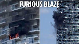 Black smoke rages at ANOTHER London tower block as fire engulfs homes