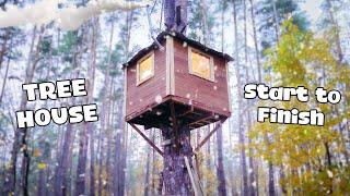 Cozy TREE HOUSE  Building in the wild forest from Start to Finish  3 months in 35 minutes