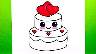 Adorable Heart Birthday Cake Drawing and Coloring How to Draw a Cake Easy Drawings