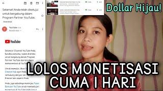 LOLOS MONETISASI YOUTUBE CUMA 1 HARI  CARA AKTIFKAN DOLLAR HIJAU