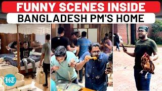 Bangladesh Funny Scenes Inside PMs Home - Protestors Eat Food Sit On Bed As Cops Look On  Hasina