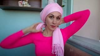 Теплый шарф  палантин на голове - легко фиксируем резинкой.  Winter scarf turban